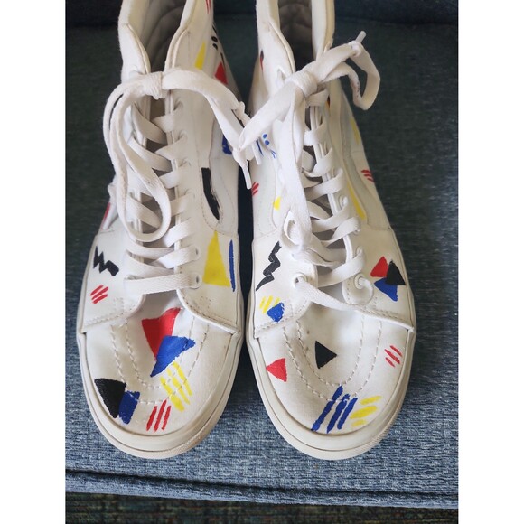 Vans White Hi Top SK8 Sneakers w/ Custom Designs Painted m Men's 8 Women's 9.5 - Picture 4 of 12